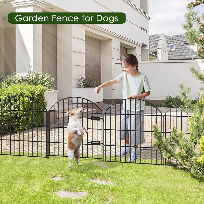 FOREHOGAR Metal Garden Fence with Gate 28in (H) x 11.7ft (L), 1 Gate + 4 Panels Rustproof Border Fence Animal Barrier for Dogs, No Dig Garden Fencing for Yard Backyard Landscape, ECG2827 Black - Image 2